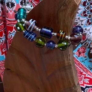 New Handcrafted Recycled Glass Bead Bracelet Set